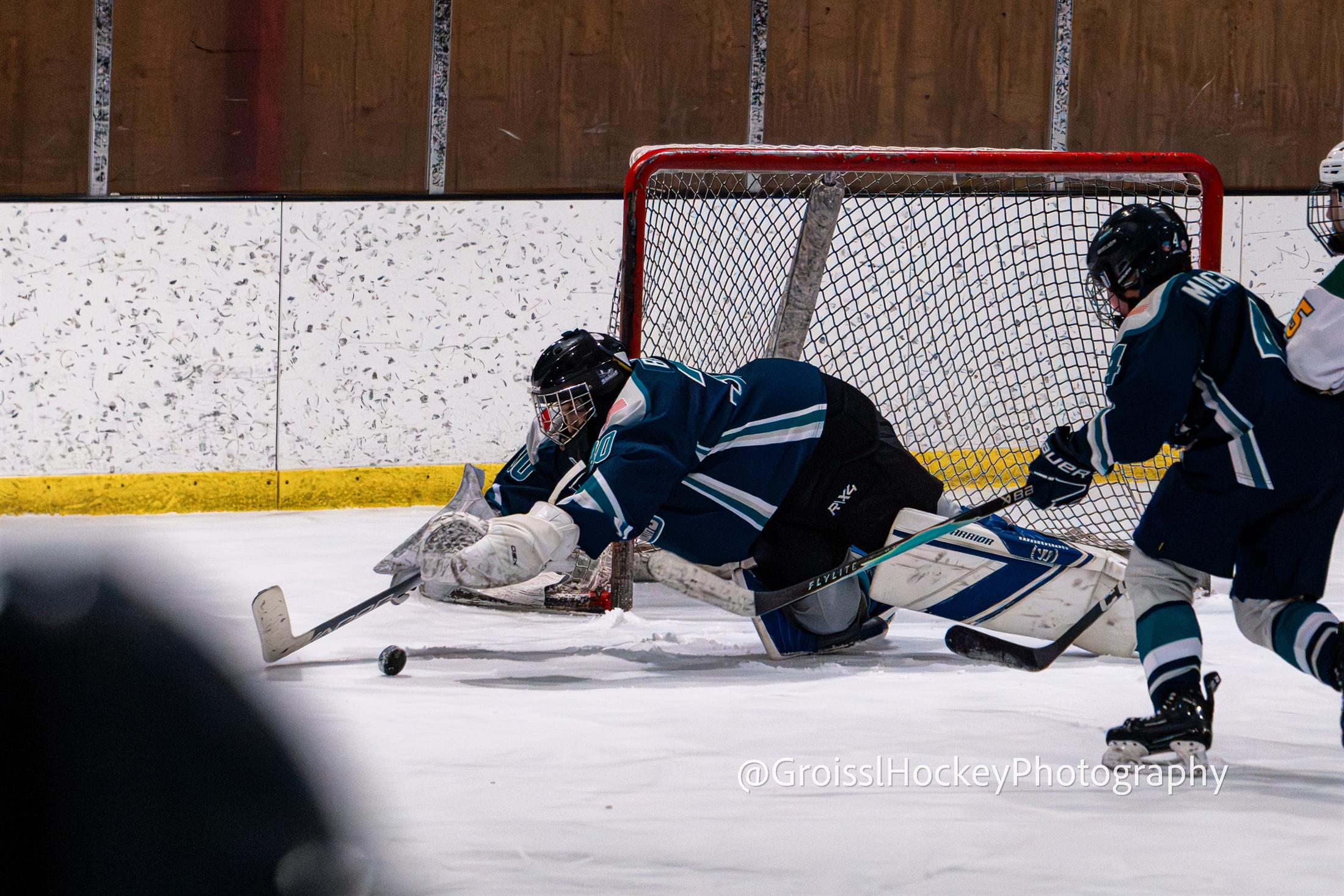 Goalie making a save in live game action