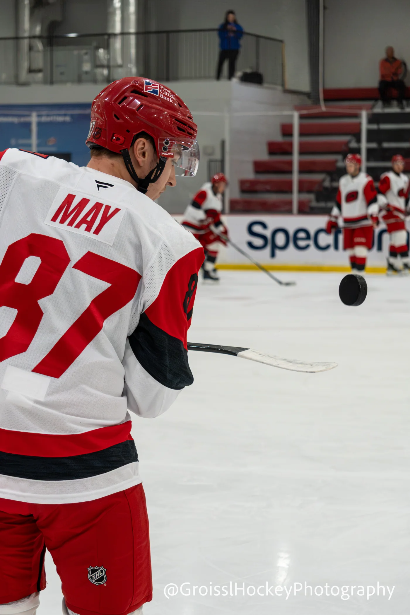 Austen May near a puck on the ice during the 2026 NHL Prospects Showcase