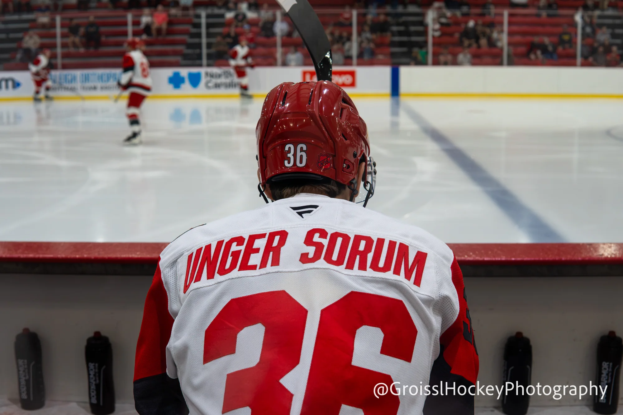 Felix Unger Sorum at the Carolina Hurricanes bench during the 2026 NHL Prospects Showcase